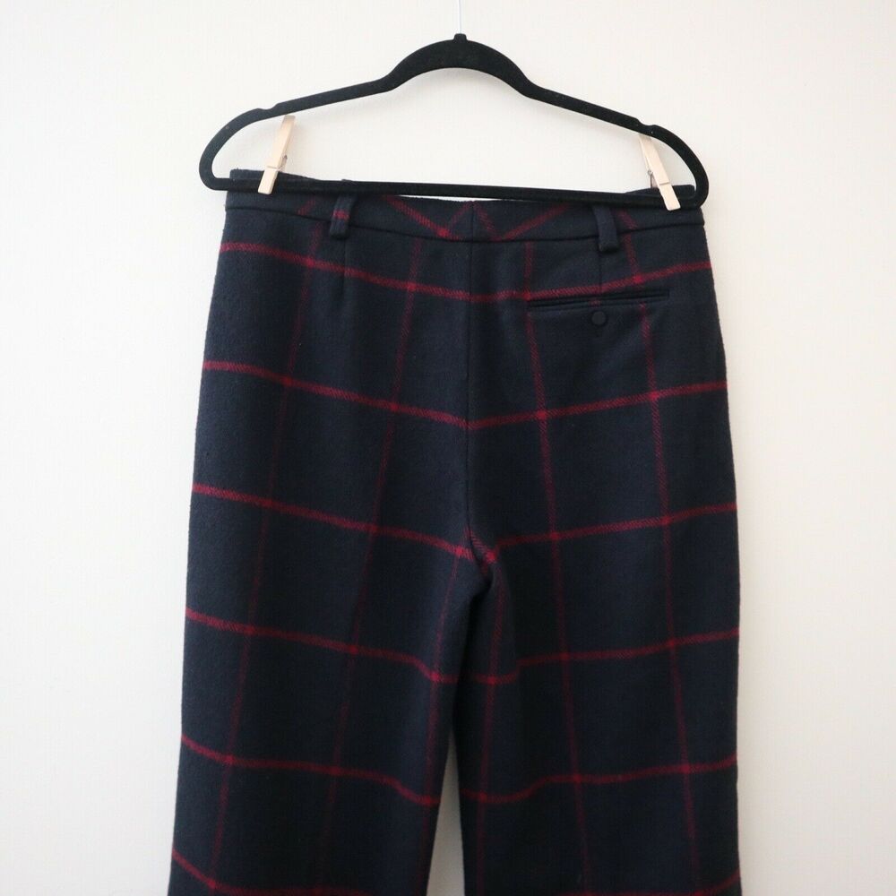 Self Portrait Size 8 Wool Blend High Rise Check Trousers Plaid Wide Leg Pant - Picture 7 of 11